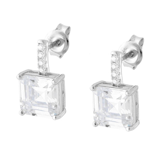 Orecchini Punto Luce Quadrato con Cubic Zirconia Bianchi in ARGENTO 925 Galvanica Rodio