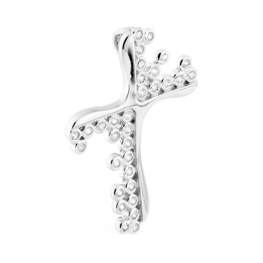 Ciondolo a forma di Croce con passante per Catena con Zirconi Bianchi.