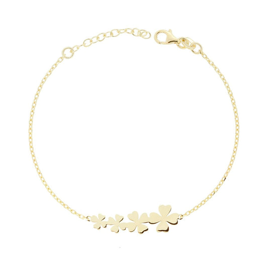 Bracciale Catena Forzatina Diamantata e Quadrifogli plain centrali in ARGENTO 925 Galvanica Oro