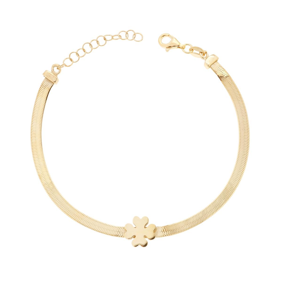 Bracciale Catena Magic Quadrifoglio plain in ARGENTO 925 Galvanica Oro