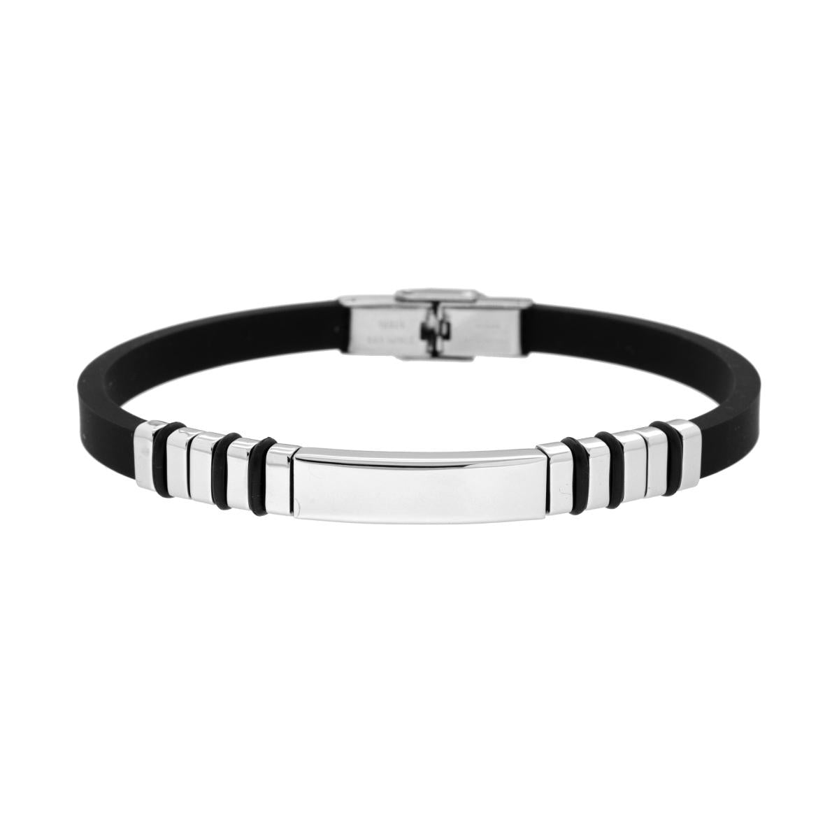 Bracciale in PVC Caucciu Nero con Targa e Accessori colore Nero in ACCIAIO
