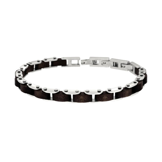 Bracciale Uomo Catena Imperniata con Legno Wenghe in ACCIAIO