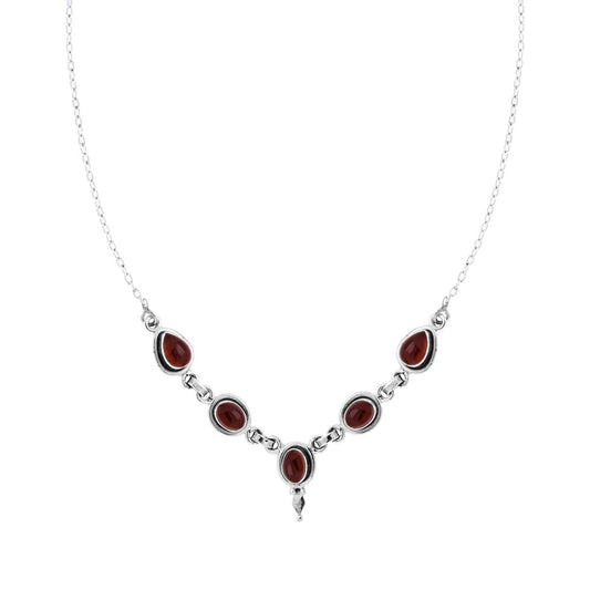 Collana Etnica Thailandese Catena Forzatina con Pietre Naturali Granato in ARGENTO 925