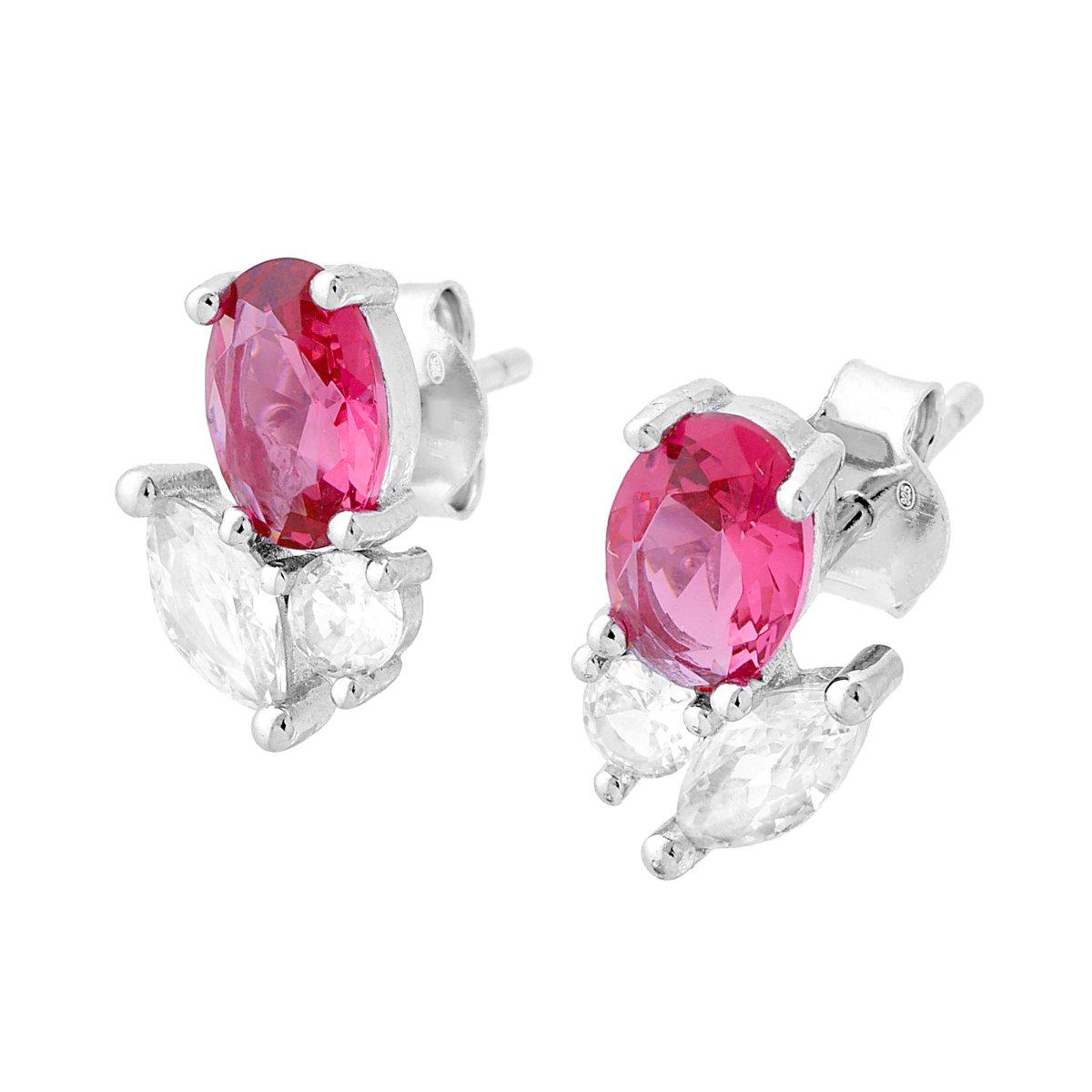 Orecchini con Cubic Zirconia Multitaglio Rosso Rubino e Bianchi in ARGENTO 925 Galvanica Rodio