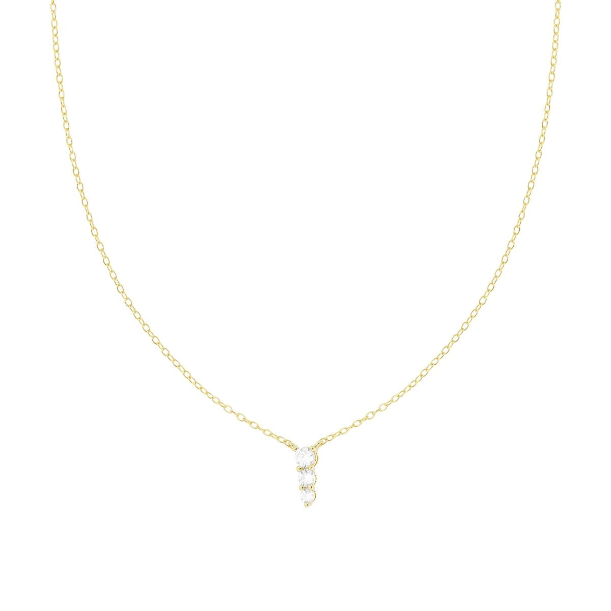 Collana catena Forzatina Diamantata con Trilogy Cubic Zirconia Bianchi in ARGENTO 925 Galvanica Oro