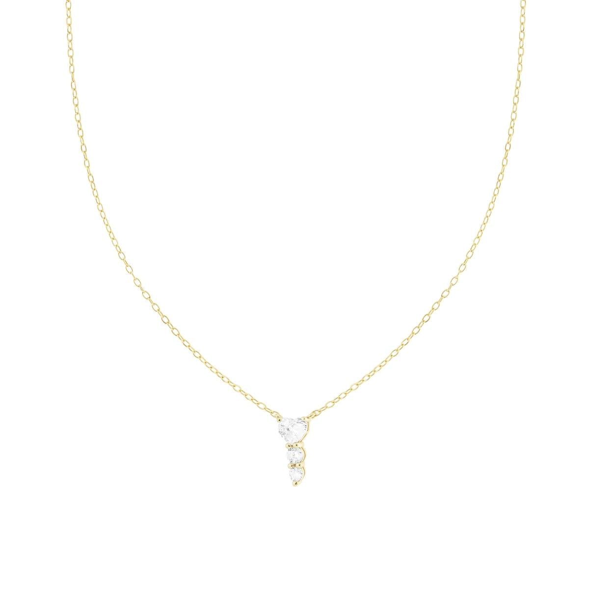 Collana catena Forzatina Diamantata con Trilogy Cuore Cubic Zirconia Bianchi in ARGENTO 925 Galvanica Oro