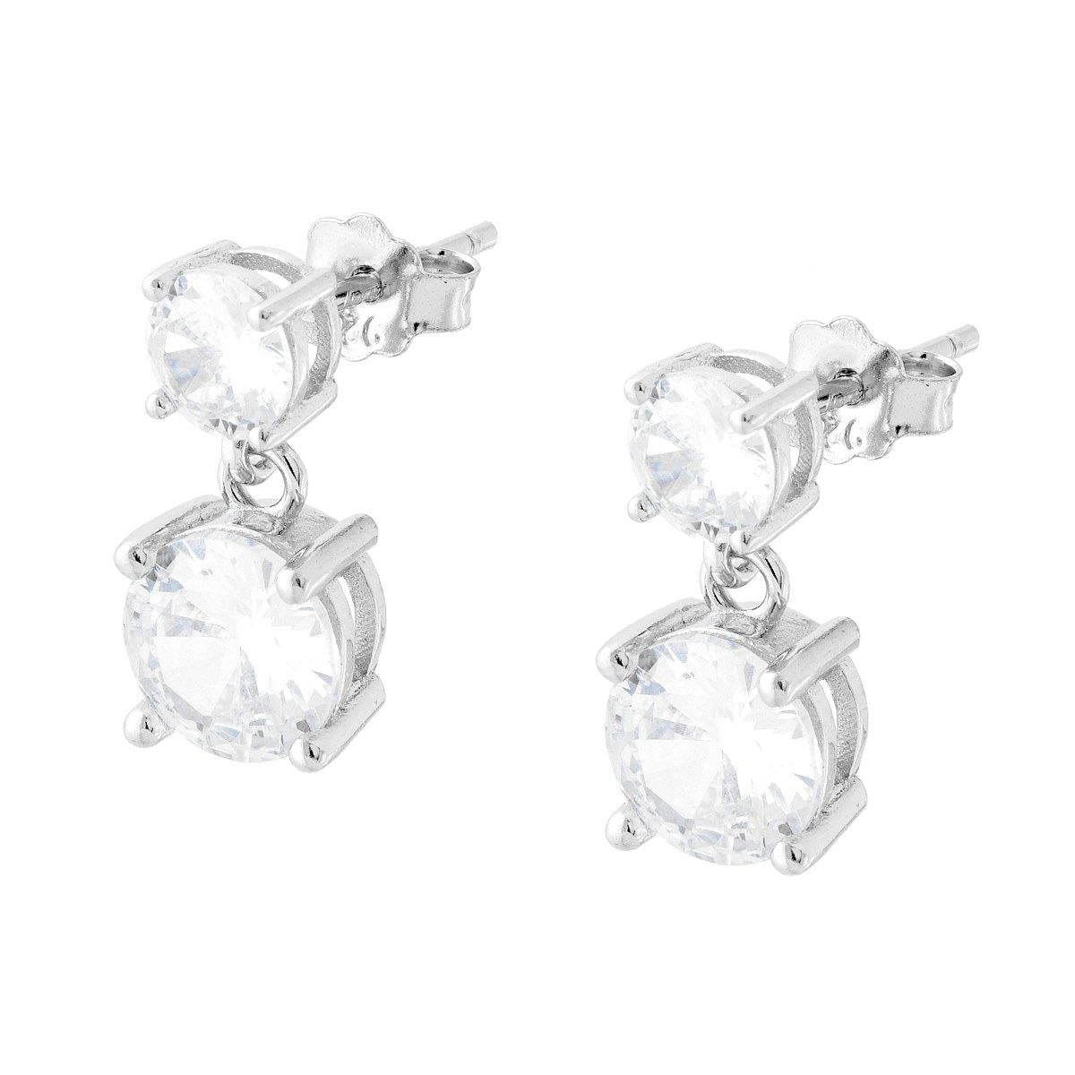 Orecchini Punti Luce pendenti con Cubic Zirconia Bianchi in ARGENTO 925 Galvanica Rodio