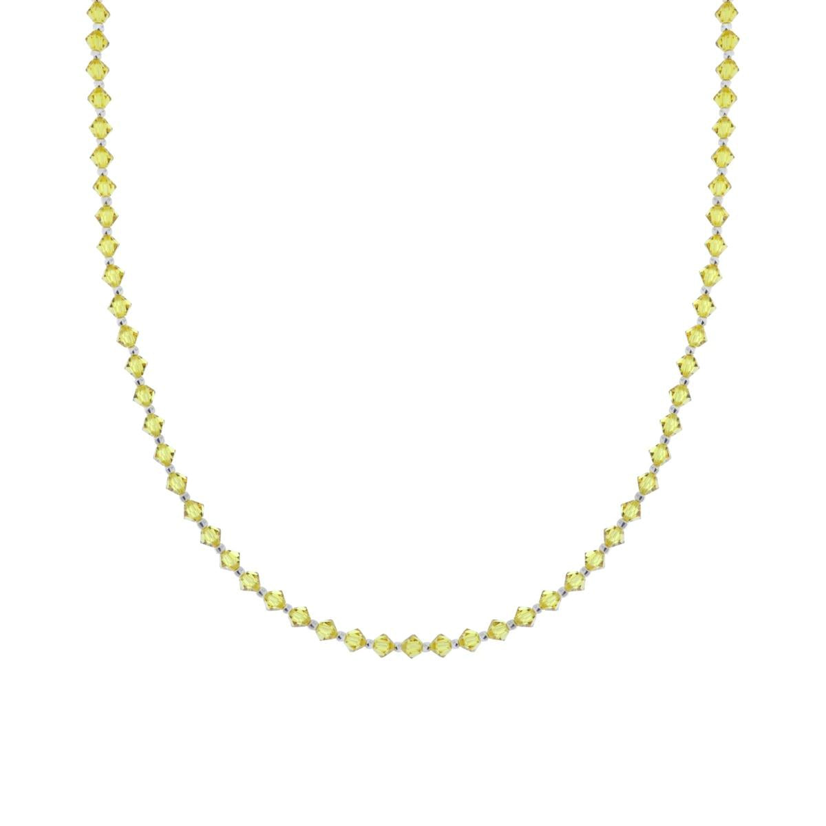 Collana con Crystal Prisma colore Giallo Topazio e Palline in ARGENTO 925