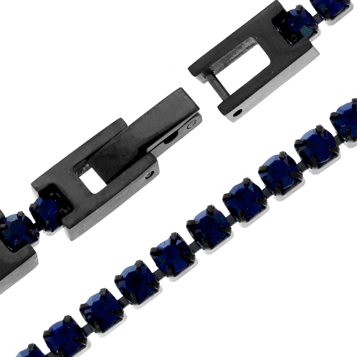 Bracciale Tennis Griffe cm 18-21 con Crystal mm 3 Blu Zaffiro in ACCIAIO colore Nero