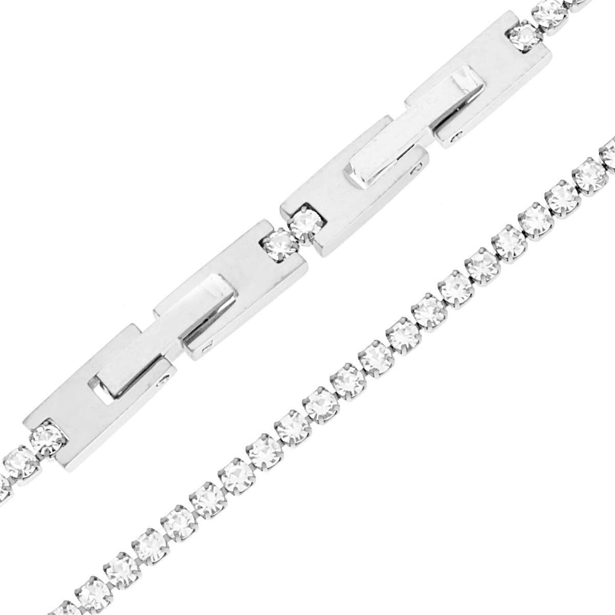 Bracciale Tennis Griffe cm 19-21 con Crystal mm 2 Bianco regolabile in ACCIAIO