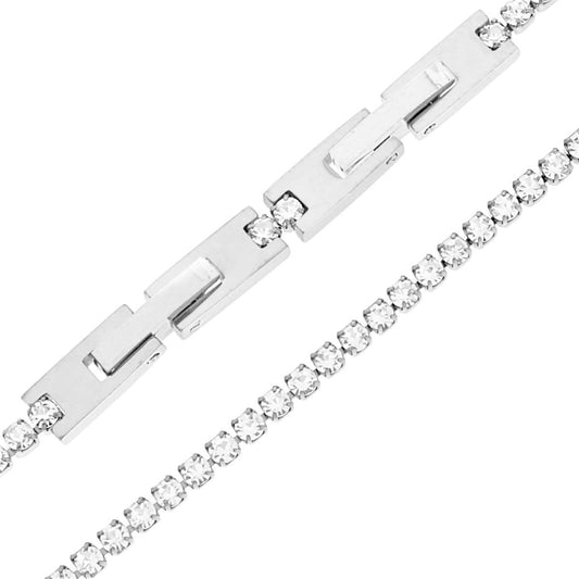 Bracciale Tennis Griffe cm 19-21 con Crystal mm 2 Bianco regolabile in ACCIAIO