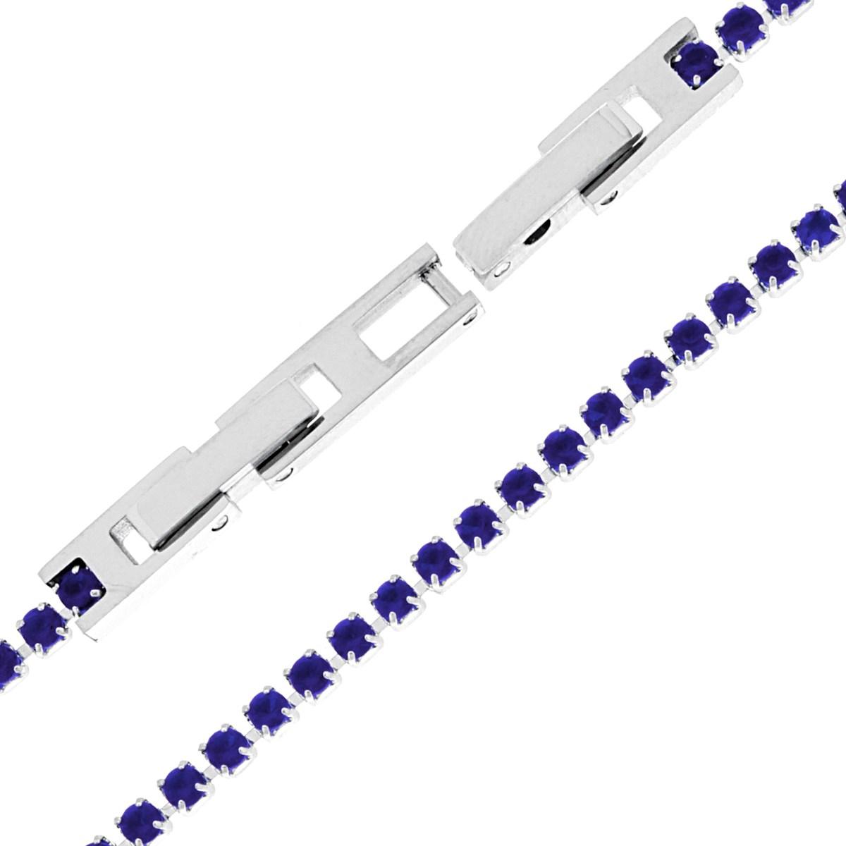 Bracciale Tennis Griffe cm 18-19 con Crystal mm 2 Blu Zaffiro regolabile in ACCIAIO