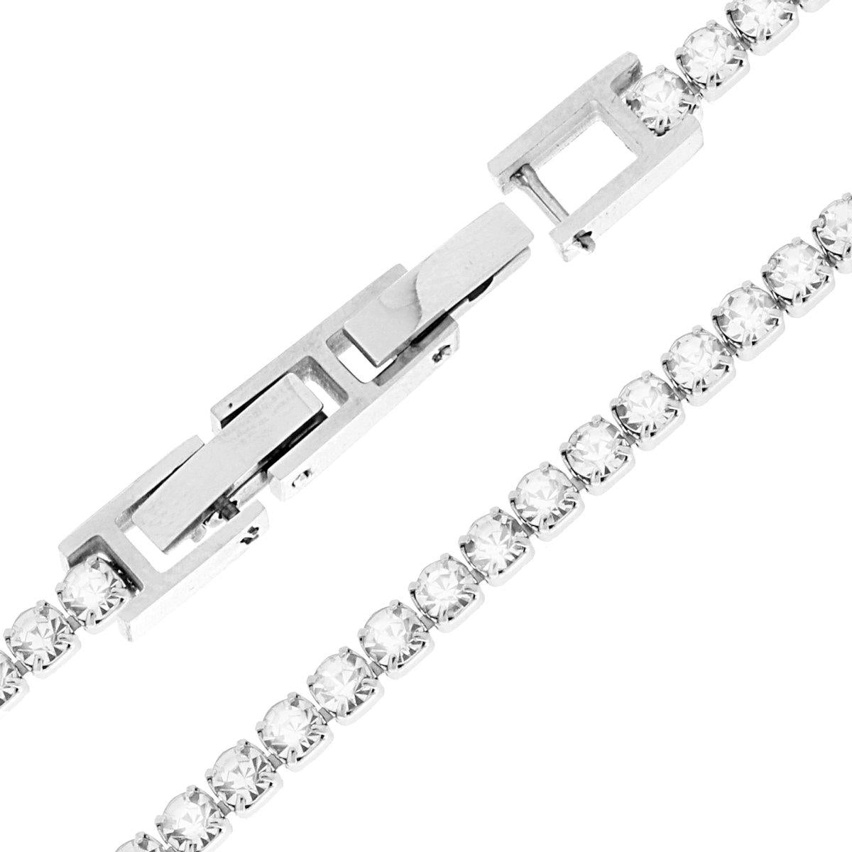 Bracciale Tennis Griffe cm 16-18 con Crystal mm 3 Bianco regolabile in ACCIAIO