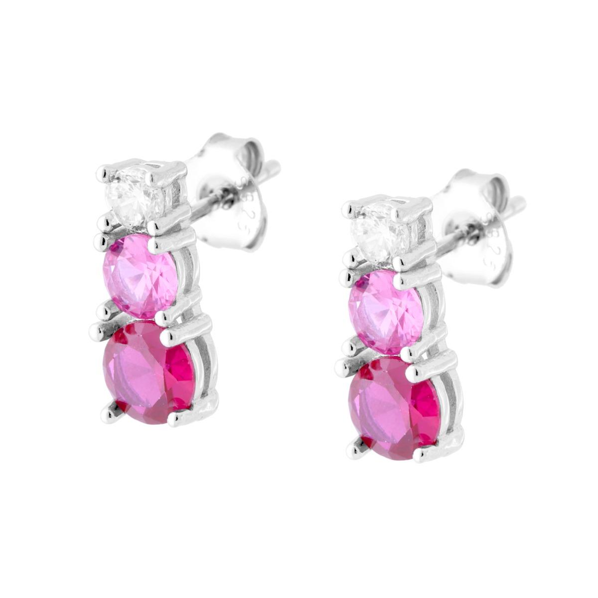 Orecchini Trilogy con Cubic Zirconia Rosso Rubino Degrade in ARGENTO 925 Galvanica Rodio