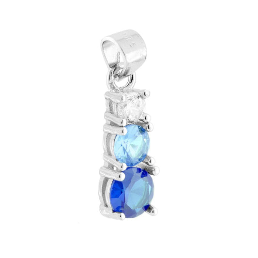 Ciondolo trilogy con cubic zirconia degradč nella dimensione e nel colore, da bianco a Blu Zaffiro, montati su 4 Griffe.<BR>