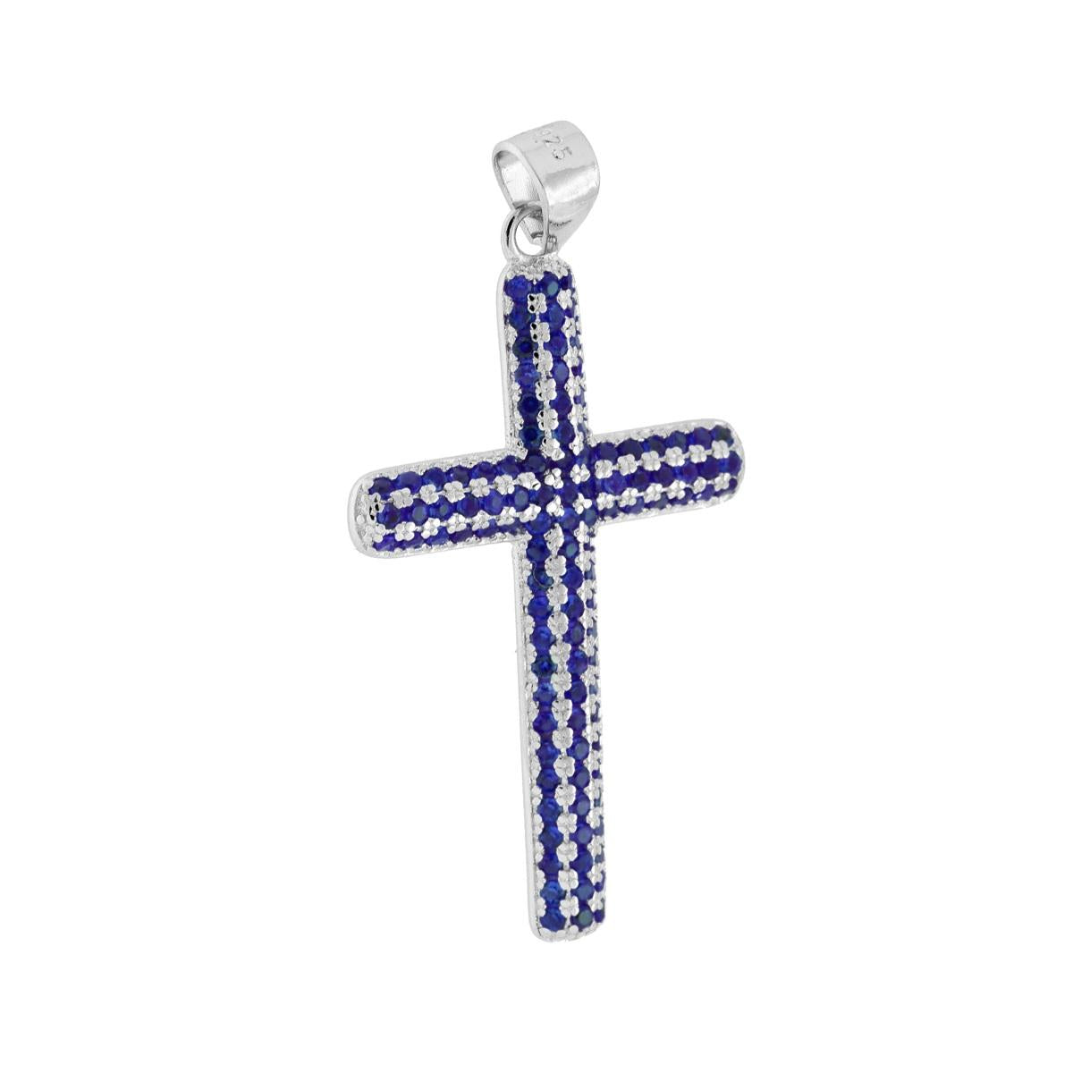 Ciondolo a forma di croce con cubic zirconia Blu Zaffiro incastonati.