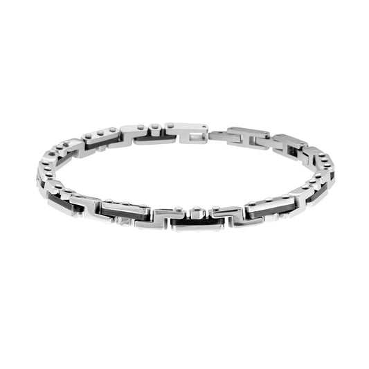 Bracciale Uomo maglia Imperniata con dettagli colore Nero in ACCIAIO