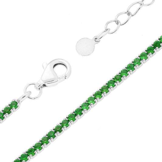 Bracciale Tennis Griffe cm 16+3 con Zirconi mm 1.5 Verde Smeraldo in ARGENTO 925 Galvanica Rodio