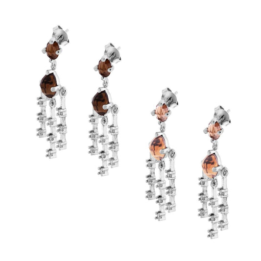 Orecchini con Zirconi Ovali e Fili Pendenti con Zirconi Bianchi in ARGENTO 925 Galvanica Rodio