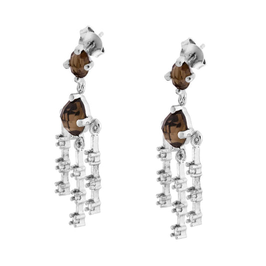 Orecchini con Zirconi Ovali e Fili Pendenti con Zirconi Bianchi in ARGENTO 925 Galvanica Rodio