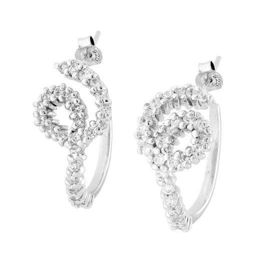 Orecchini Cerchio con Nastro con Cubic Zirconia Bianchi in ARGENTO 925 Galvanica Rodio