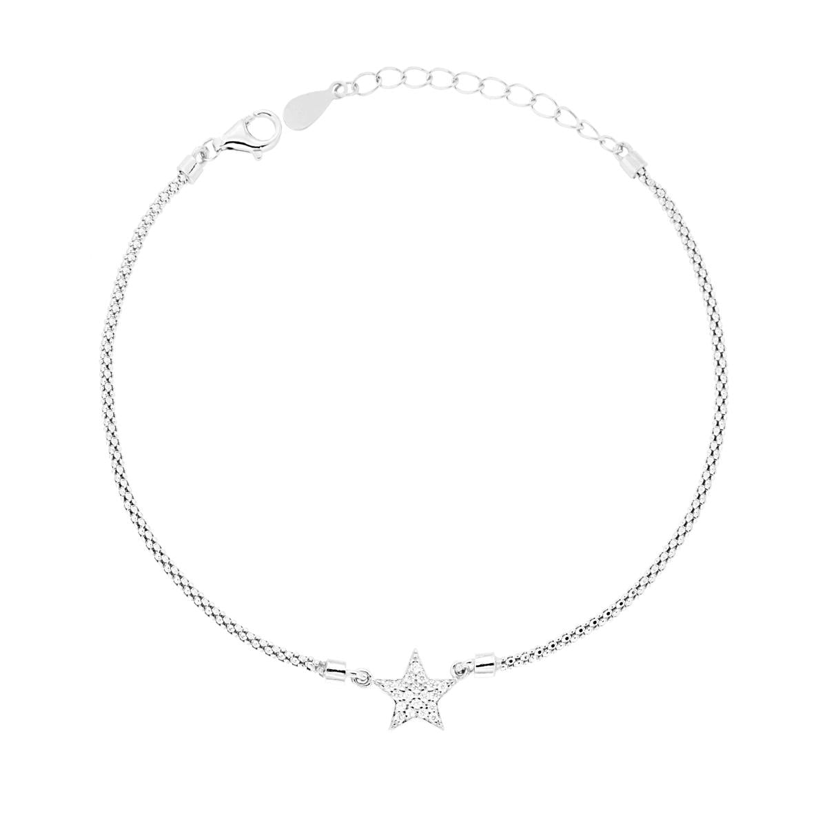 Bracciale Catena Coreana con Stella e Cubic Zirconia Bianchi in ARGENTO 925 Galvanica Rodio