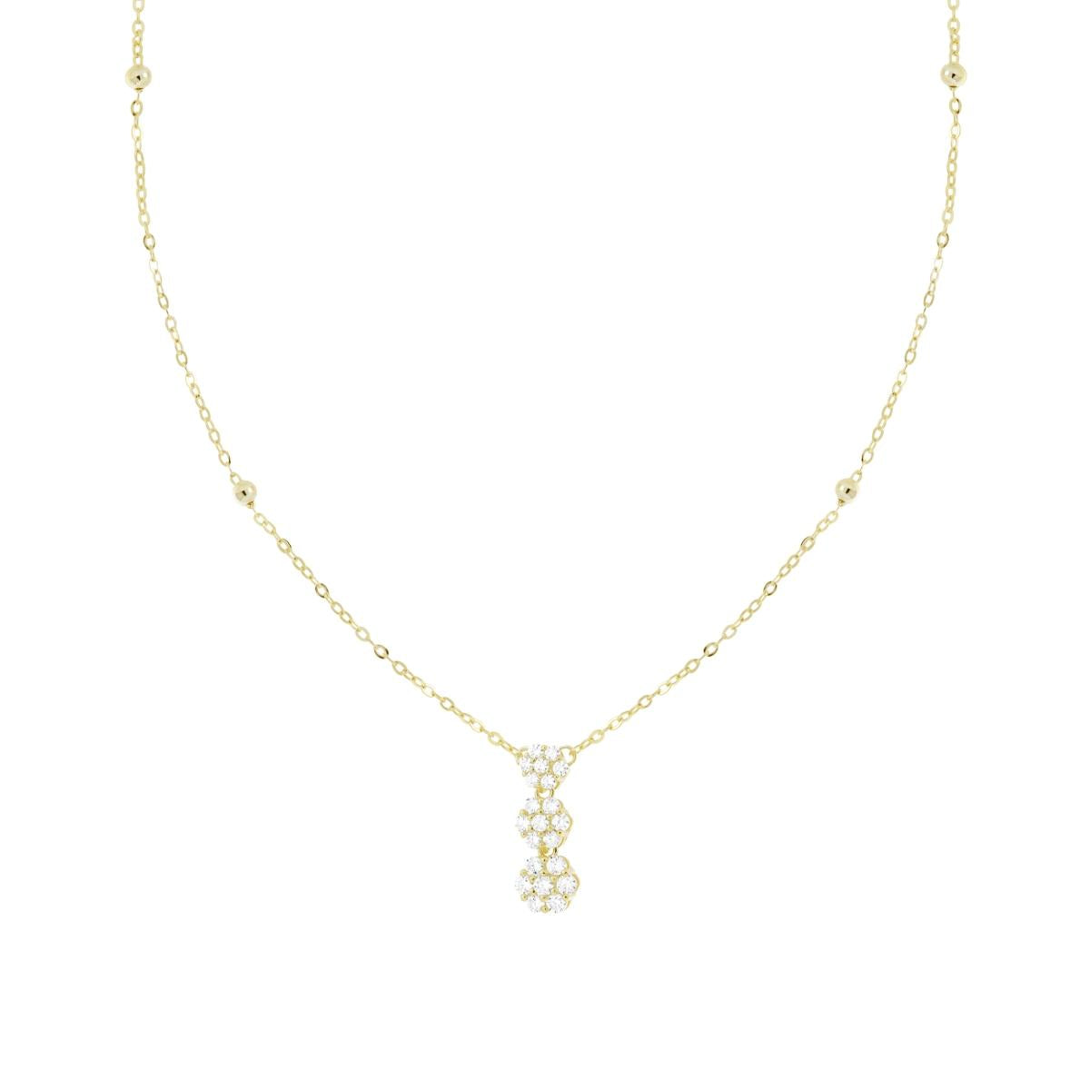 Collana Catena Forzatina Diamantata con Trilogy Fiori Cubic Zirconia Bianchi in ARGENTO 925 Galvanica Oro