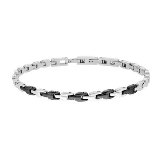 Bracciale Uomo maglia Imperniata con Dettagli Neri in ACCIAIO