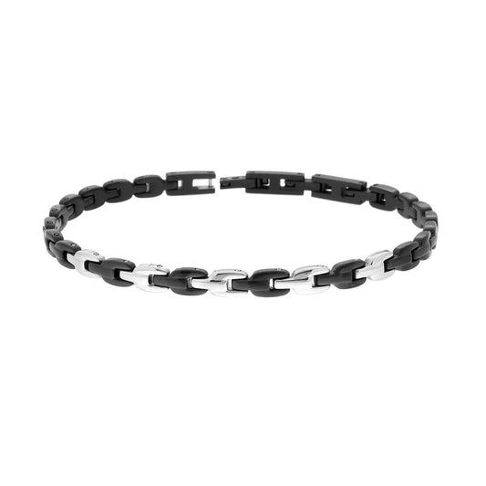 Bracciale Uomo maglia Imperniata con Dettagli in ACCIAIO colore Nero