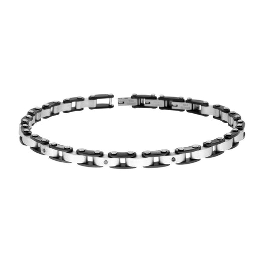 Bracciale Uomo maglia Imperniata con Dettagli Nero e con Crystal Neri in ACCIAIO