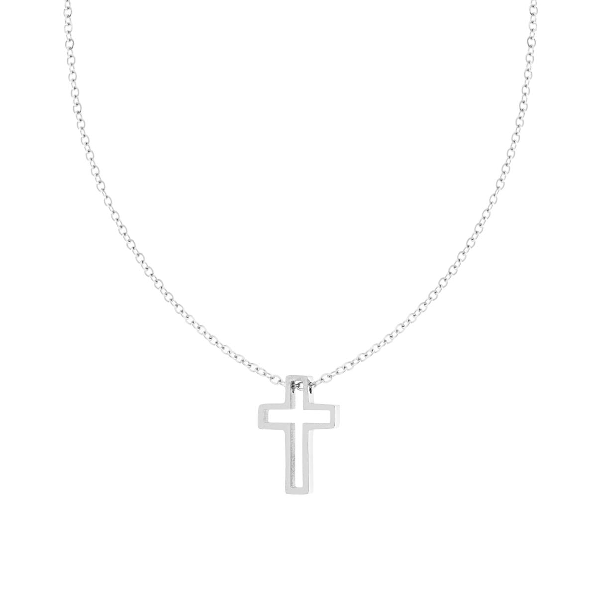 Collana Catena Forzatina Diamantata con Croce in ACCIAIO