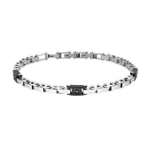 Bracciale Uomo maglia Imperniata con Dettagli Nero e con Crystal Neri in ACCIAIO