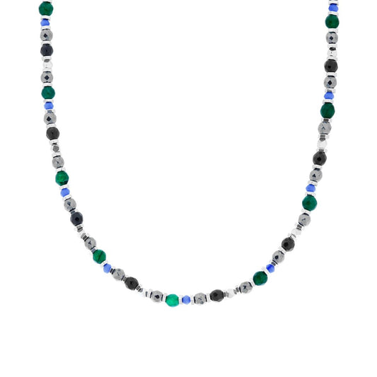 Collana Catena con Pietre Multicolor cm 50 sezione mm 4,5 e Accessori in in ACCIAIO