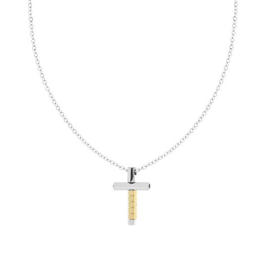 Collana Catena Forzatina con Croce Oro in ACCIAIO