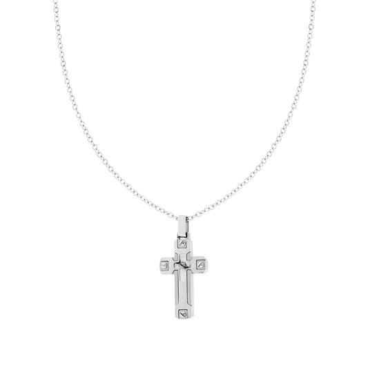 Collana Catena Forzatina Diamantata con Croce in ACCIAIO