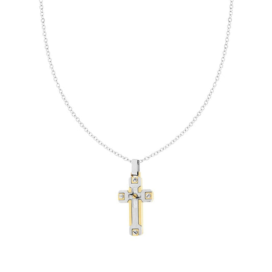 Collana Catena Forzatina Diamantata con Croce Oro in ACCIAIO