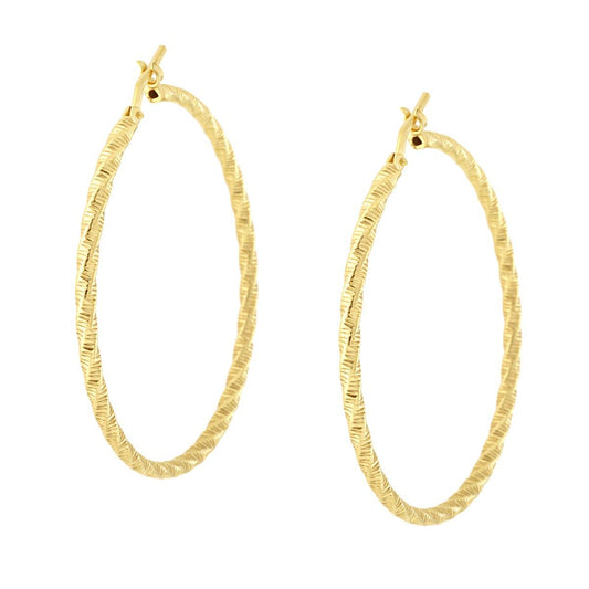 Orecchini Cerchio Torchon Diamantato mm 44 sezione canna mm 2 in ARGENTO 925 Galvanica Oro