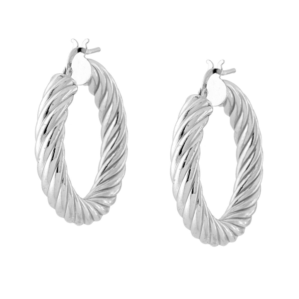 Orecchini Cerchio Torchon mm 30 sezione canna mm 5 in ARGENTO 925 Galvanica Rodio