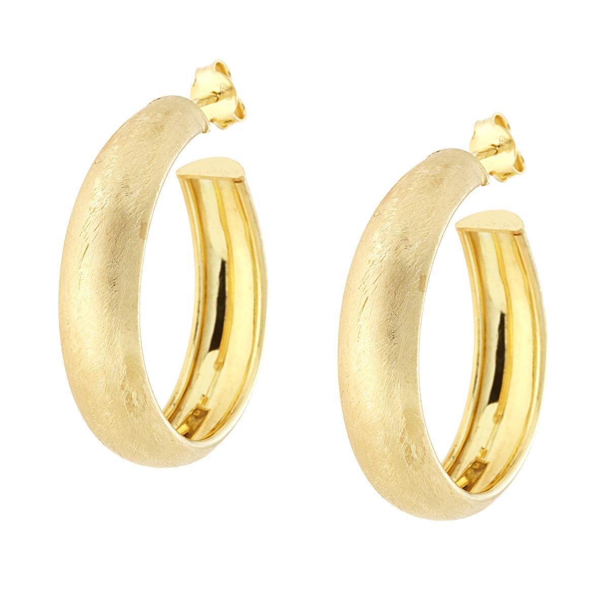 Orecchini Cerchio Fascia Bombato Spazzolato mm 32 in ARGENTO 925 Galvanica Oro