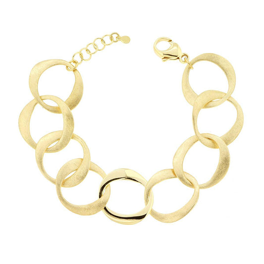 Bracciale Catena Maglia Cerchi Spazzolati e Lucidi in ARGENTO 925 Galvanica Oro