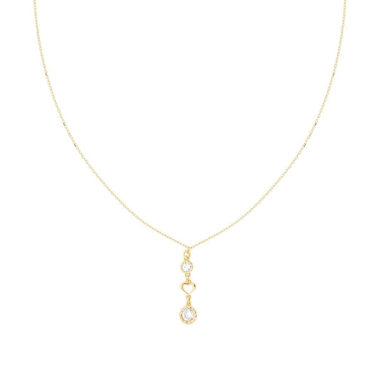 Collana Catena Forzatina Diamantata con Cuore e Cubic Zirconia Bianchi in ARGENTO 925 Galvanica Oro