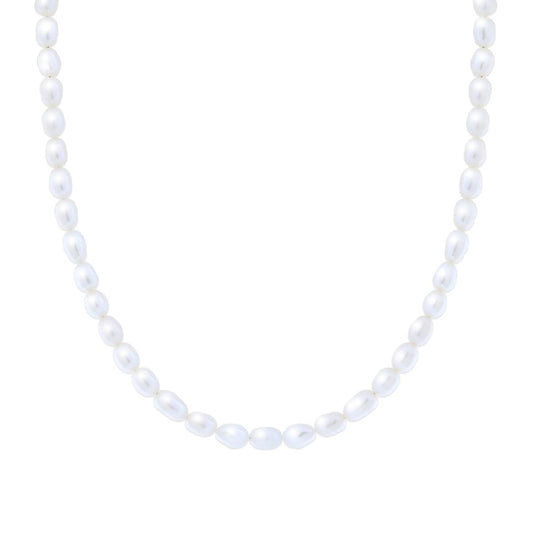 Collana Catena con filo di Perle Ovali Naturali di Fiume mm 5,5 in ARGENTO 925 Galvanica Rodio