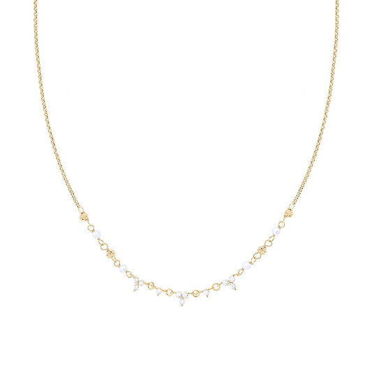 Collana Catena Rolo Diamantata con Perle e Cubic Zirconia Bianchi in ARGENTO 925 Galvanica Oro