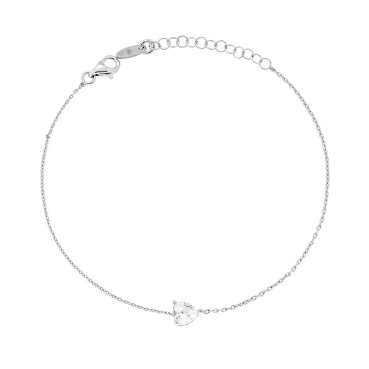 Bracciale Catena Forzatina con Cuore Punto Luce Cubic Zirconia Bianco in ARGENTO 925 Galvanica Rodio