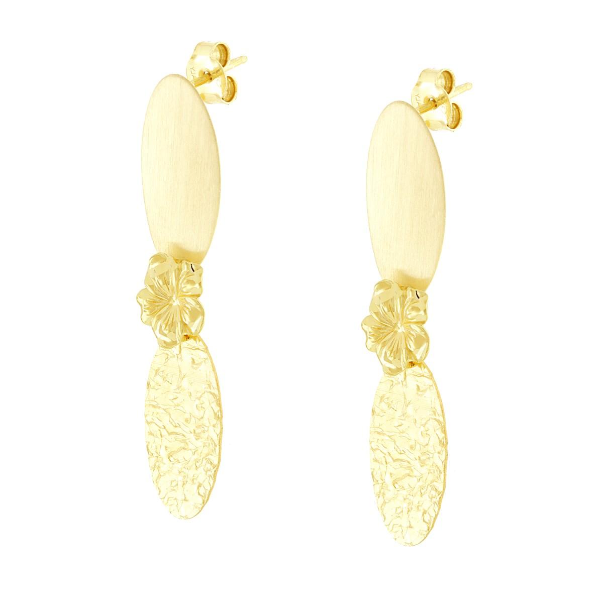 Orecchini con Fiore e pendenti Ovali Satinati Martellati in ARGENTO 925 Galvanica Oro