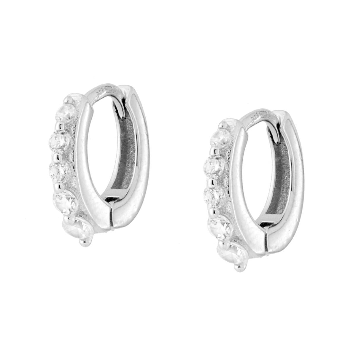 Orecchini Cerchio a Scattino mm 10 con Cubic Zirconia Bianchi in ARGENTO 925 Galvanica Rodio