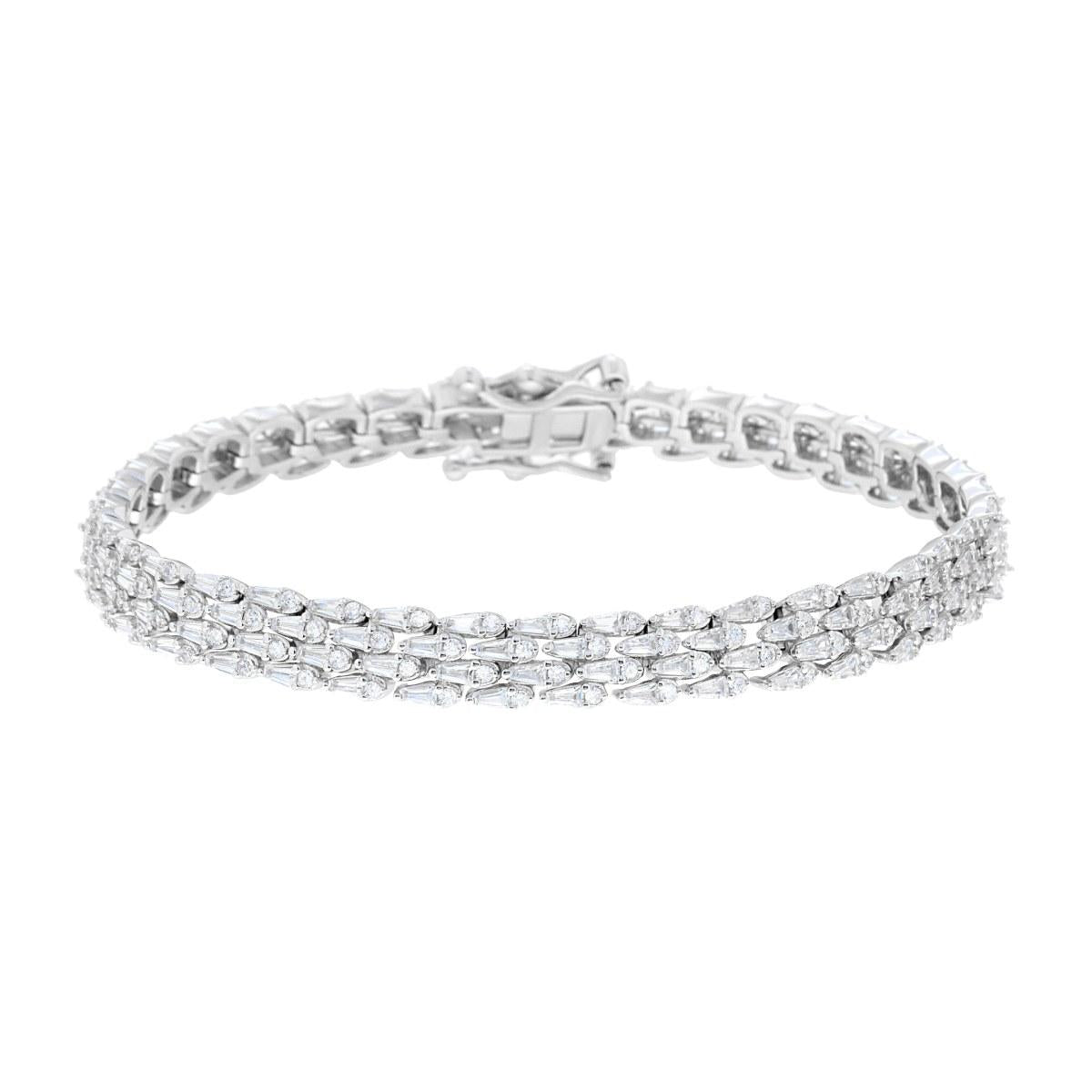 Bracciale Tennis Fascia mm 18 con Cubic Zirconia Bianchi Trapezio in ARGENTO 925 Galvanica Rodio