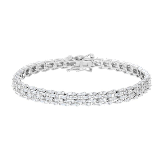Bracciale Tennis Fascia mm 18 con Cubic Zirconia Bianchi Trapezio in ARGENTO 925 Galvanica Rodio