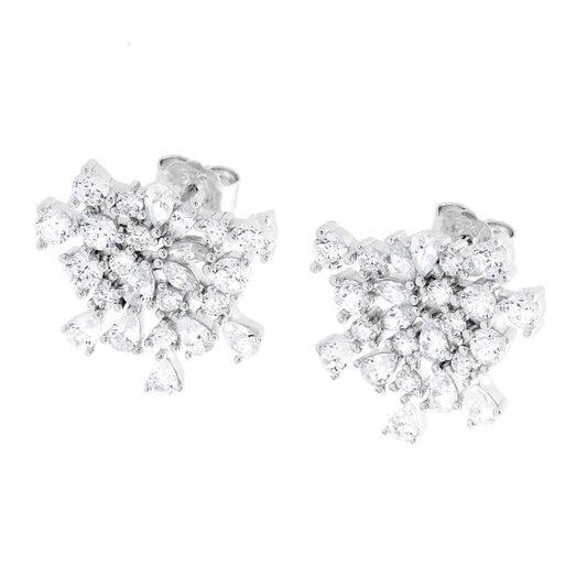 Orecchini Ventaglio con Cubic Zirconia Bianchi Multitaglio in ARGENTO 925 Galvanica Rodio