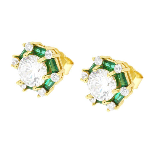 Orecchini Esagonali con Cubic Zirconia Verde Smeraldo e Bianchi in ARGENTO 925 Galvanica Oro